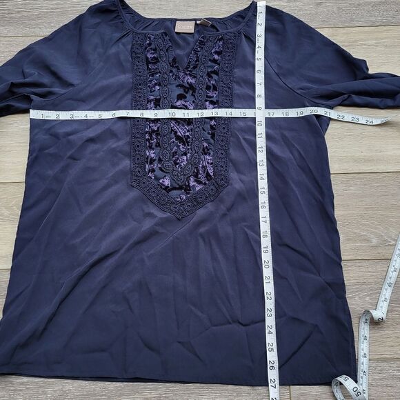 Chico’s blouse size 1 with velvet details on it dk blue - Picture 7 of 10